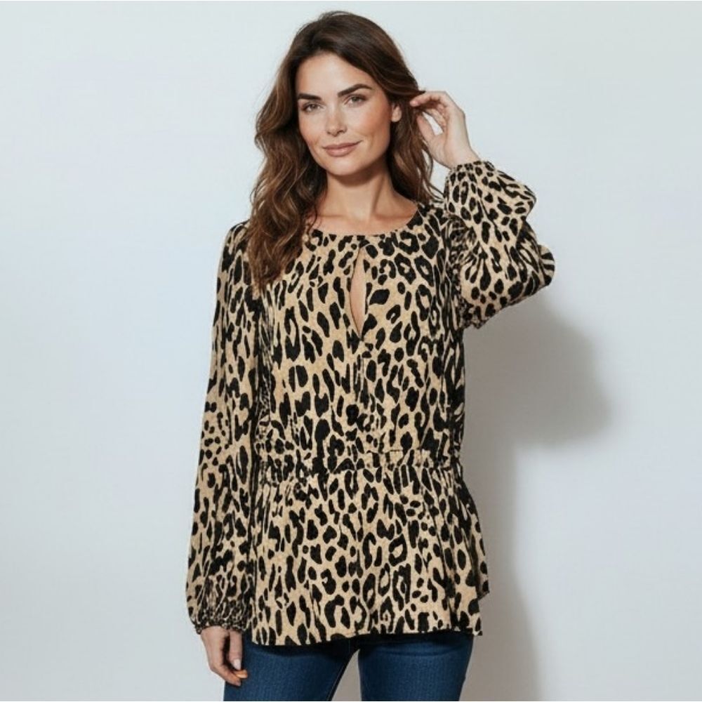 Banana Republic Leopard Print Long Sleeve Blouse
